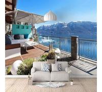 XLMING Three Dimensional Blue Sky Mountain Peaks Lakes Architecture 3D Wallpaper Silky Texture Home Study Office Grey Dining Room Sofa Bedroom Living Room TV Backdrop-150cm×105cm
