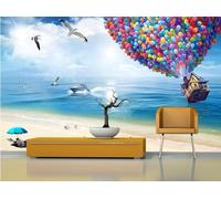 XLMING Three Dimensional Blue Sky White Clouds Balloons Beach 3D Wallpaper Luxury Silk Study Dining Feature Sofa Grey Bedroom Living Room Tv Decorative Wall-250cm×170cm