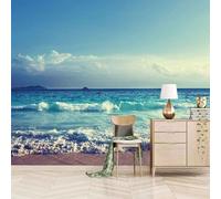 XLMING Three Dimensional Blue Sky White Clouds Sea Beach 3D Wallpaper Luxury Silk Study Dining Feature Sofa Grey Bedroom Living Room Tv Decorative Wall-350cm×256cm