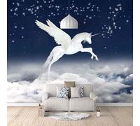 XLMING Three Dimensional Blue Starry Sky Animals White Horse 3D Wallpaper Premium Textured Silk Study Dining Living Room Bedroom Sofa TV Wall Easy Install-150cm×105cm