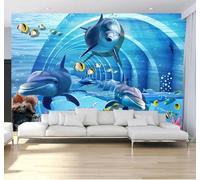XLMING Three Dimensional Blue Underwater World Animals Dolphins 3D Wallpaper Luxury Home Dining Decor Paste Sofa Living Room The Wall for Bedroom Mural-250cm×170cm