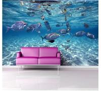 XLMING Three Dimensional Blue Underwater World Schools of Fish Ocean 3D Wallpaper Silky Texture Home Study Office Grey Dining Room Sofa Bedroom Living Room TV Backdrop-400cm×280cm