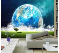 XLMING Three Dimensional Blue Universe Starry Sky Earth 3D Wallpaper Luxury Silk Study Dining Feature Sofa Grey Bedroom Living Room Tv Decorative Wall-350cm×256cm