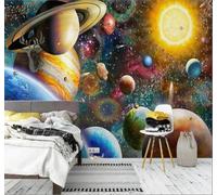 XLMING Three Dimensional Cartoon Beautiful Planet Universe 3D Wallpaper Silky Texture Home Study Office Grey Dining Room Sofa Bedroom Living Room TV Backdrop-400cm×280cm