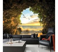 XLMING Three Dimensional Cave Sea Sunset Birds in Flight 3D Wallpaper Premium Textured Silk Study Dining Living Room Bedroom Sofa TV Wall Easy Install-200cm×140cm