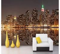 XLMING Three Dimensional City Architecture Rivers Reflections Night Scenes 3D Wallpaper Luxury Silk Study Dining Feature Sofa Grey Bedroom Living Room Tv Decorative Wall-150cm×105cm