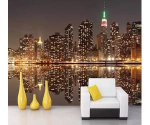 XLMING Three Dimensional City Architecture Rivers Reflections Night Scenes 3D Wallpaper Luxury Silk Study Dining Feature Sofa Grey Bedroom Living Room Tv Decorative Wall-150cm×105cm
