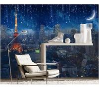 XLMING Three Dimensional City Architecture Starry Sky Moon 3D Wallpaper Luxury Silk Study Dining Feature Sofa Grey Bedroom Living Room Tv Decorative Wall-250cm×170cm