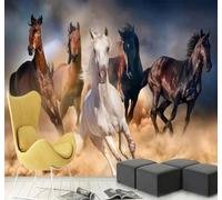 XLMING Three Dimensional Classic Running Animals Horse 3D Wallpaper Luxury Silk Study Dining Feature Sofa Grey Bedroom Living Room Tv Decorative Wall-250cm×170cm