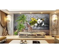 XLMING Three Dimensional Coconut Trees Giraffes Pandas Jungle 3D Wallpaper Luxury Silk Study Dining Feature Sofa Grey Bedroom Living Room Tv Decorative Wall-200cm×140cm