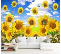XLMING Three Dimensional Cosy Beautiful Blue Sky Fresh Sunflowers 3D Wallpaper Silky Texture Home Study Office Grey Dining Room Sofa Bedroom Living Room TV Backdrop-150cm×105cm