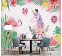 XLMING Three Dimensional Cosy Beautiful Flowers Flamingos Unicorns 3D Wallpaper Silky Texture Home Study Office Grey Dining Room Sofa Bedroom Living Room TV Backdrop-350cm×256cm