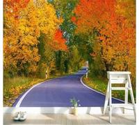 XLMING Three Dimensional Cosy Red Maple Leaves Road Beautiful Scenery 3D Wallpaper Silky Texture Home Study Office Grey Dining Room Sofa Bedroom Living Room TV Backdrop-200cm×140cm