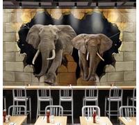 XLMING Three Dimensional Creative Elephant Breaking Through A Wall Restaurant 3D Wallpaper Luxury Home Dining Decor Paste Sofa Living Room The Wall for Bedroom Mural-200cm×140cm