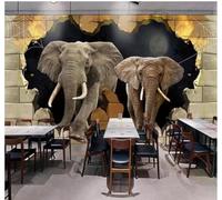 XLMING Three Dimensional Creative Elephant Breaking Through A Wall Restaurant 3D Wallpaper Luxury Silk Study Dining Feature Sofa Grey Bedroom Living Room Tv Decorative Wall-350cm×256cm