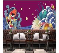 XLMING Three Dimensional Creative Waves Small Fish Art 3D Wallpaper Premium Textured Silk Study Dining Living Room Bedroom Sofa TV Wall Easy Install-400cm×280cm