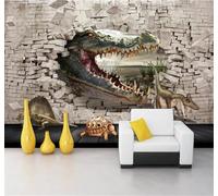 XLMING Three Dimensional Crocodile Dinosaur Tortoise Breaking Through A Wall 3D Wallpaper Silky Texture Home Study Office Grey Dining Room Sofa Bedroom Living Room TV Backdrop-400cm×280cm
