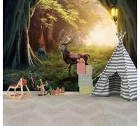 XLMING Three Dimensional Forest Sunlight Reindeer Natural Landscape 3D Wallpaper Silky Texture Home Study Office Grey Dining Room Sofa Bedroom Living Room TV Backdrop-200cm×140cm