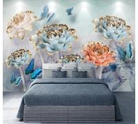 XLMING Three Dimensional Fresh Elegant Floral Relief Butterflies 3D Wallpaper Silky Texture Home Study Office Grey Dining Room Sofa Bedroom Living Room TV Backdrop-200cm×140cm