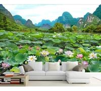 XLMING Three Dimensional Fresh Mountain Peak Lotus Leaf Lotus Flower 3D Wallpaper Silky Texture Home Study Office Grey Dining Room Sofa Bedroom Living Room TV Backdrop-250cm×170cm