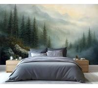 XLMING Three Dimensional Fresh Mountain Peaks Green Forest 3D Wallpaper Premium Textured Silk Study Dining Living Room Bedroom Sofa TV Wall Easy Install-250cm×170cm