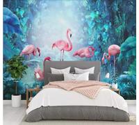 XLMING Three Dimensional Fresh Tropical Plants Flamingos 3D Wallpaper Silky Texture Home Study Office Grey Dining Room Sofa Bedroom Living Room TV Backdrop-430cm×300cm