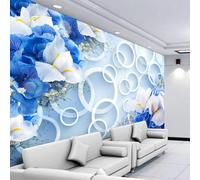 XLMING Three Dimensional Fresh Watercolour Flowers Geometric Circle 3D Wallpaper Silky Texture Home Study Office Grey Dining Room Sofa Bedroom Living Room TV Backdrop-300cm×210cm