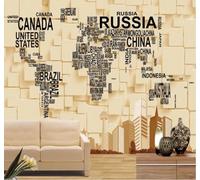 XLMING Three Dimensional Geometric Architecture Abstract World Map 3D Wallpaper Premium Textured Silk Study Dining Living Room Bedroom Sofa TV Wall Easy Install-250cm×170cm