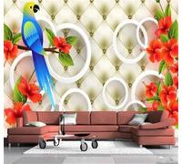 XLMING Three Dimensional Geometric Circular Padded Flowers and Birds 3D Wallpaper Luxury Silk Study Dining Feature Sofa Grey Bedroom Living Room Tv Decorative Wall-430cm×300cm