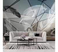 XLMING Three Dimensional Geometric Lines Black and White Feathers 3D Wallpaper Luxury Silk Study Dining Feature Sofa Grey Bedroom Living Room Tv Decorative Wall-300cm×210cm