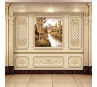XLMING Three Dimensional Geometric Picture Frame Forest River Mountains 3D Wallpaper Silky Texture Home Study Office Grey Dining Room Sofa Bedroom Living Room TV Backdrop-430cm×300cm