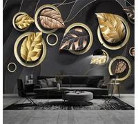 XLMING Three Dimensional Gold Geometric Circles Leaves 3D Wallpaper Luxury Home Dining Decor Paste Sofa Living Room The Wall for Bedroom Mural-430cm×300cm