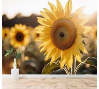 XLMING Three Dimensional Golden Sunlight Sunflowers Summer Flowers 3D Wallpaper Silky Texture Home Study Office Grey Dining Room Sofa Bedroom Living Room TV Backdrop-200cm×140cm