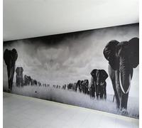 XLMING Three Dimensional Grassland Black and White Animals Elephant 3D Wallpaper Silky Texture Home Study Office Grey Dining Room Sofa Bedroom Living Room TV Backdrop-200cm×140cm