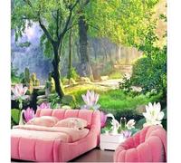 XLMING Three Dimensional Green Forest Lotus Swan 3D Wallpaper Premium Textured Silk Study Dining Living Room Bedroom Sofa TV Wall Easy Install-200cm×140cm