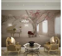 XLMING Three Dimensional House Piano Trees Spatial Expansion 3D Wallpaper Premium Textured Silk Study Dining Living Room Bedroom Sofa TV Wall Easy Install-350cm×256cm