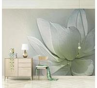 XLMING Three Dimensional Lotus Relief Fresh and Light Elegant 3D Wallpaper Silky Texture Home Study Office Grey Dining Room Sofa Bedroom Living Room TV Backdrop-400cm×280cm