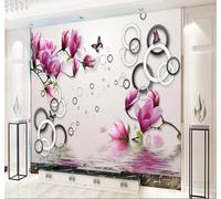 XLMING Three Dimensional Magnolia Butterfly Geometric Circle 3D Wallpaper Luxury Home Dining Decor Paste Sofa Living Room The Wall for Bedroom Mural-430cm×300cm