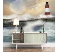 XLMING Three Dimensional Moon Sea Sea Waves Lighthouse 3D Wallpaper Premium Textured Silk Study Dining Living Room Bedroom Sofa TV Wall Easy Install-350cm×256cm