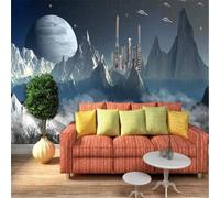 XLMING Three Dimensional Moon Starry Sky Mountain Peaks Architecture 3D Wallpaper Premium Textured Silk Study Dining Living Room Bedroom Sofa TV Wall Easy Install-150cm×105cm