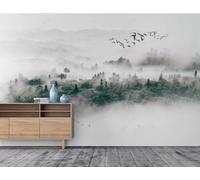 XLMING Three Dimensional Mountain Peaks Forest Mist Birds in Flight 3D Wallpaper Luxury Silk Study Dining Feature Sofa Grey Bedroom Living Room Tv Decorative Wall-150cm×105cm