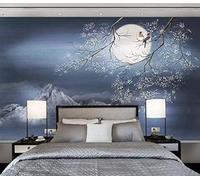 XLMING Three Dimensional Mountain Peaks Moon Branches Flowers 3D Wallpaper Luxury Silk Study Dining Feature Sofa Grey Bedroom Living Room Tv Decorative Wall-200cm×140cm