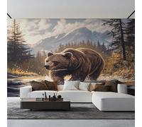 XLMING Three Dimensional Mountain Peaks Rivers Forests Bears 3D Wallpaper Premium Textured Silk Study Dining Living Room Bedroom Sofa TV Wall Easy Install-200cm×140cm
