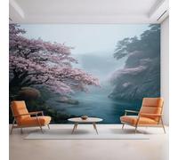 XLMING Three Dimensional Mountain Peaks Rivers Pink Flowers 3D Wallpaper Luxury Home Dining Decor Paste Sofa Living Room The Wall for Bedroom Mural-200cm×140cm