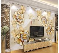 XLMING Three Dimensional Opulent Gold Floral Jewels 3D Wallpaper Premium Textured Silk Study Dining Living Room Bedroom Sofa TV Wall Easy Install-250cm×170cm