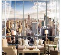 XLMING Three Dimensional Outside The Window Blue Sky City Architecture 3D Wallpaper Silky Texture Home Study Office Grey Dining Room Sofa Bedroom Living Room TV Backdrop-300cm×210cm