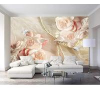 XLMING Three Dimensional Pink Flowers Butterflies Pearls 3D Wallpaper Luxury Silk Study Dining Feature Sofa Grey Bedroom Living Room Tv Decorative Wall-200cm×140cm