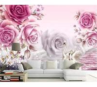 XLMING Three Dimensional Pink Flowers Butterflies Swans 3D Wallpaper Luxury Home Dining Decor Paste Sofa Living Room The Wall for Bedroom Mural-250cm×170cm