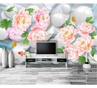 XLMING Three Dimensional Pink Flowers Spheres Butterflies 3D Wallpaper Silky Texture Home Study Office Grey Dining Room Sofa Bedroom Living Room TV Backdrop-200cm×140cm