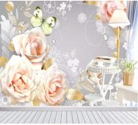 XLMING Three Dimensional Pink Rose Butterfly Pearl 3D Wallpaper Luxury Home Dining Decor Paste Sofa Living Room The Wall for Bedroom Mural-350cm×256cm